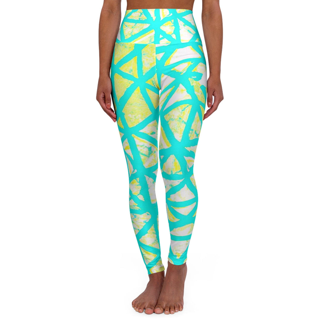 Womens High-waist Fitness Legging Yoga Pants - Cyan Blue Lime Green and White
