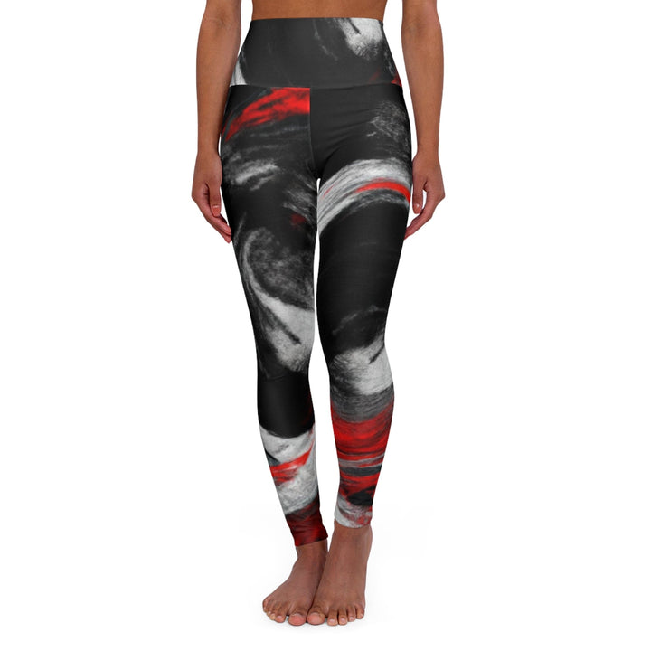 Womens High-waist Fitness Legging Yoga Pants - Decorative Black Red White