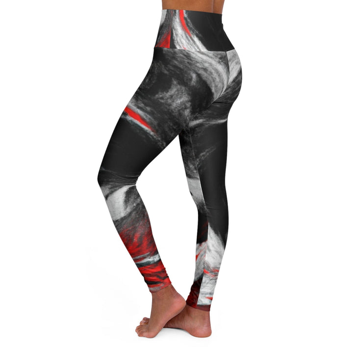 Womens High-waist Fitness Legging Yoga Pants - Decorative Black Red White