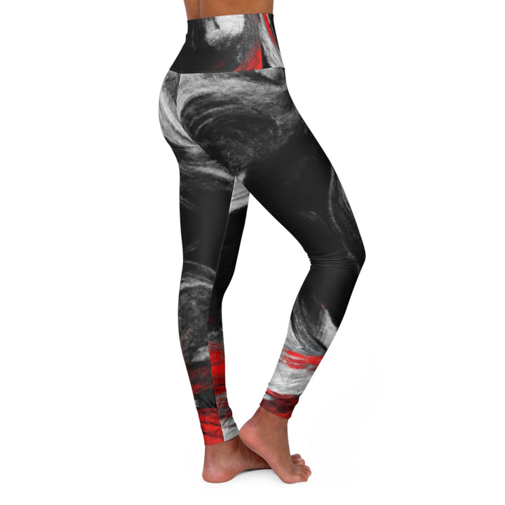 Womens High-waist Fitness Legging Yoga Pants - Decorative Black Red White