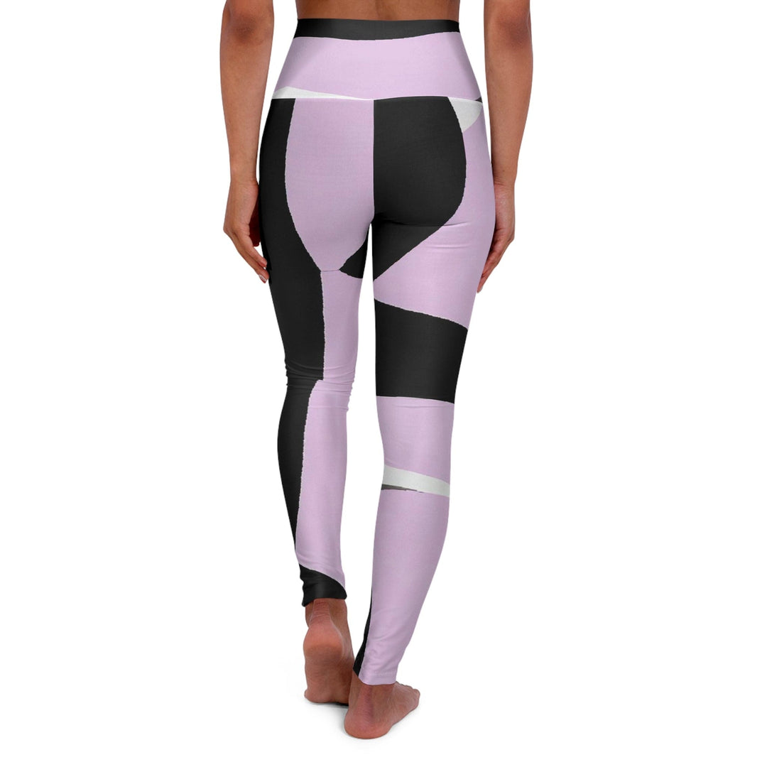 Womens High-waist Fitness Legging Yoga Pants Geometric Lavender and Black