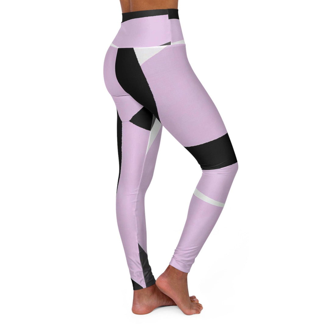 Womens High-waist Fitness Legging Yoga Pants Geometric Lavender and Black