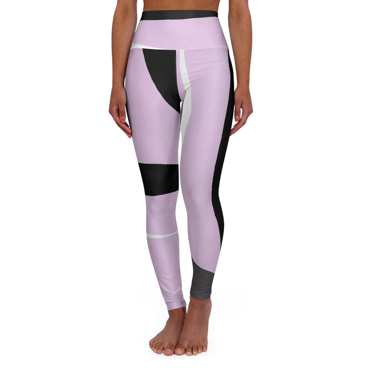 Womens High-waist Fitness Legging Yoga Pants Geometric Lavender and Black