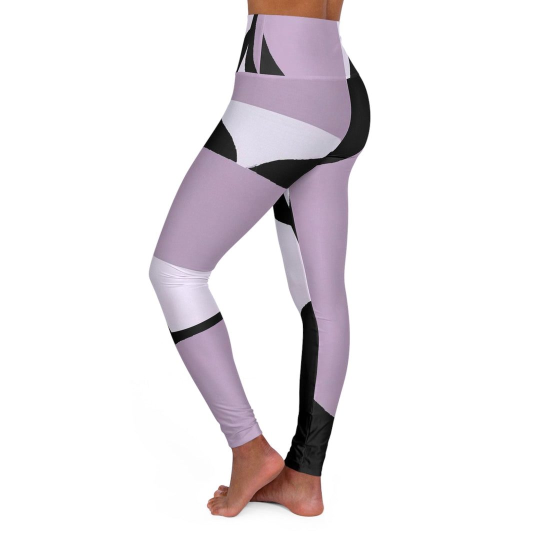 Womens High-waist Fitness Legging Yoga Pants - Geometric Lavender and Black