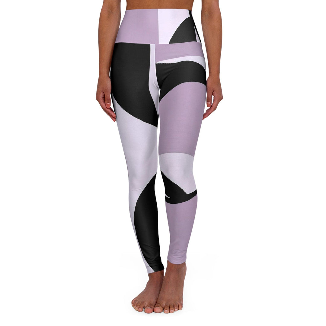 Womens High-waist Fitness Legging Yoga Pants Geometric Lavender and Black