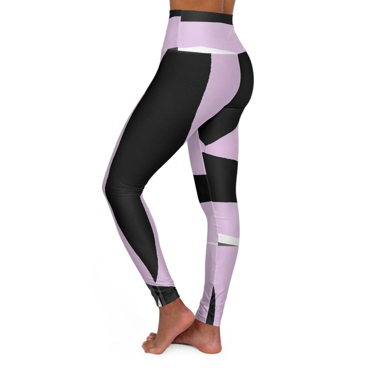 Womens High-waist Fitness Legging Yoga Pants Geometric Lavender and Black