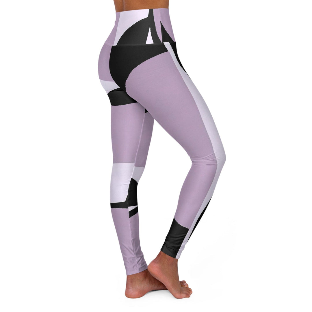 Womens High-waist Fitness Legging Yoga Pants - Geometric Lavender and Black