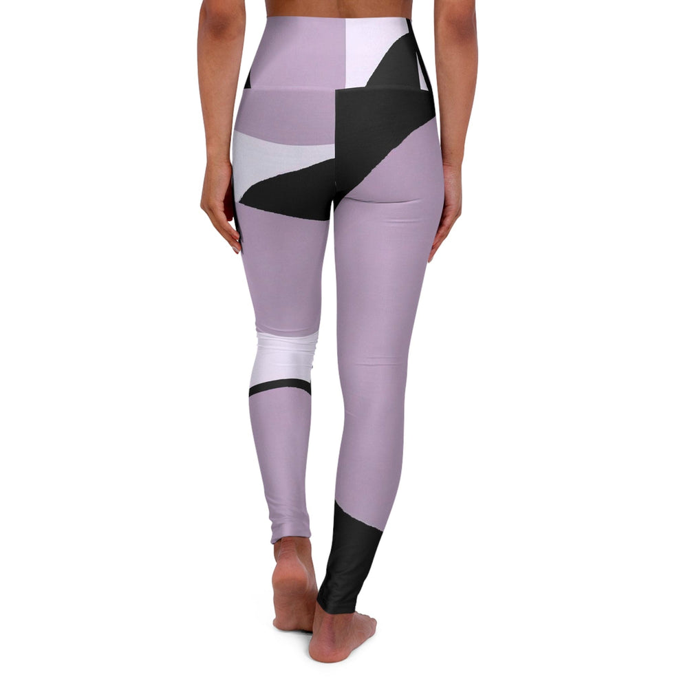 Womens High-waist Fitness Legging Yoga Pants Geometric Lavender and Black