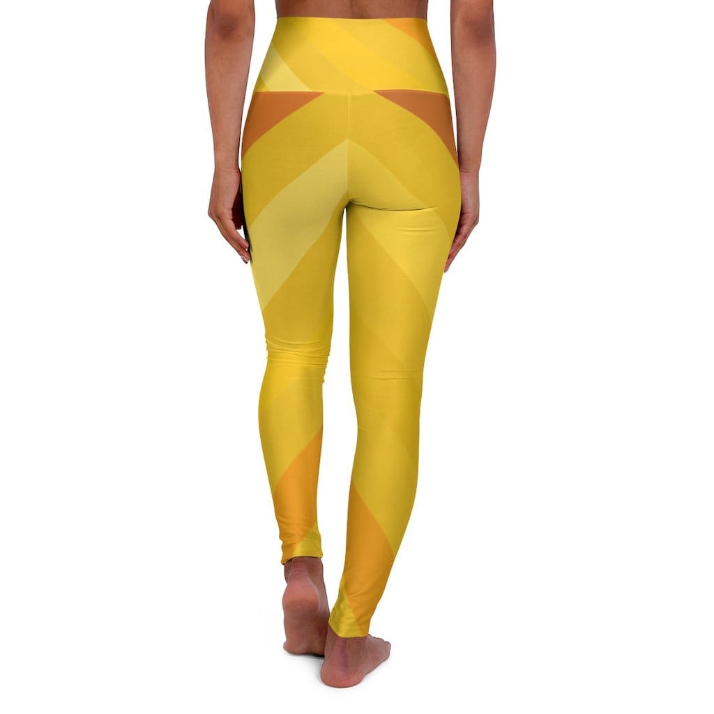 Womens High-waist Fitness Legging Yoga Pants Gold Yellow Herringbone - Womens