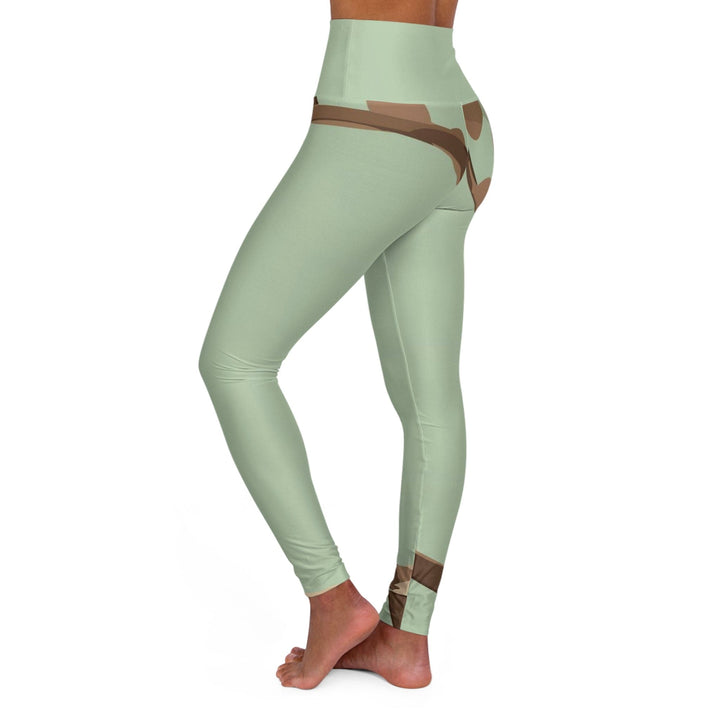 Womens High-waist Fitness Legging Yoga Pants - Green Beige Spotted Print