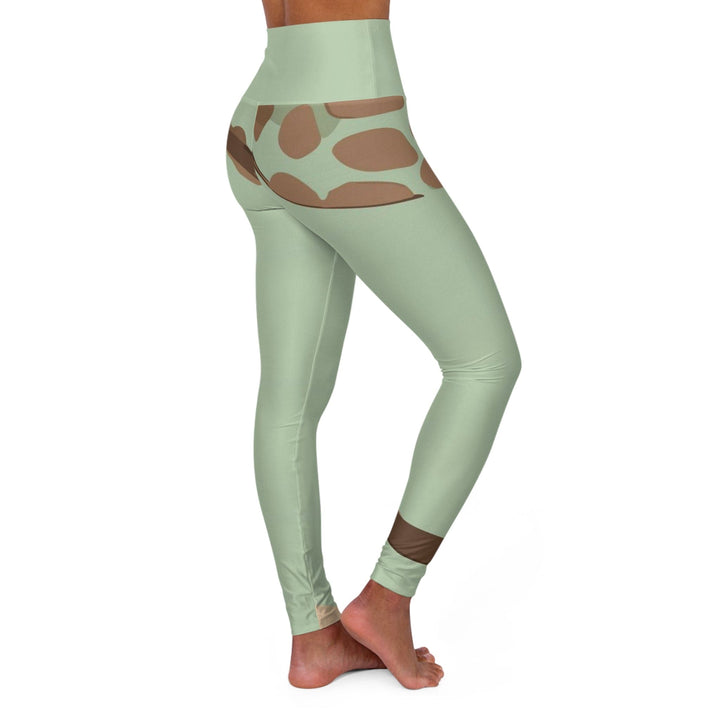 Womens High-waist Fitness Legging Yoga Pants - Green Beige Spotted Print