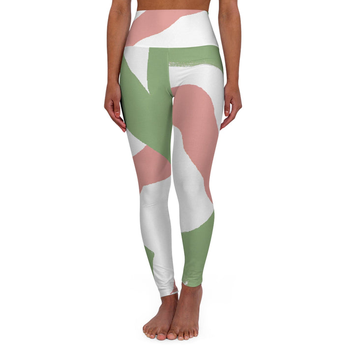 Womens High-waist Fitness Legging Yoga Pants - Green Mauve Abstract Brush