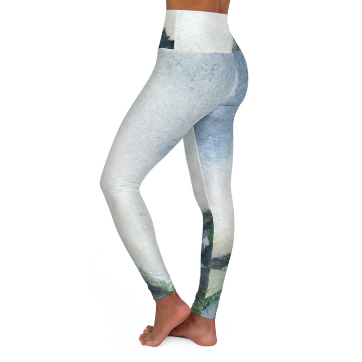 Womens High-waist Fitness Legging Yoga Pants - Green Mountainside Nature