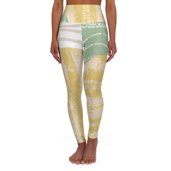 Womens High-waist Fitness Legging Yoga Pants - Green Textured Boho Pattern