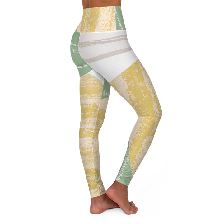 Womens High-waist Fitness Legging Yoga Pants - Green Textured Boho Pattern