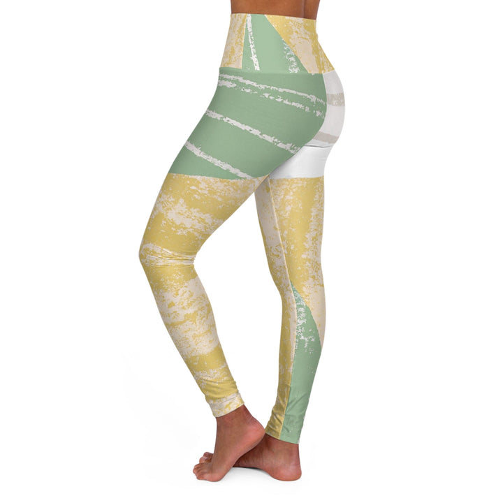 Womens High-waist Fitness Legging Yoga Pants - Green Textured Boho Pattern