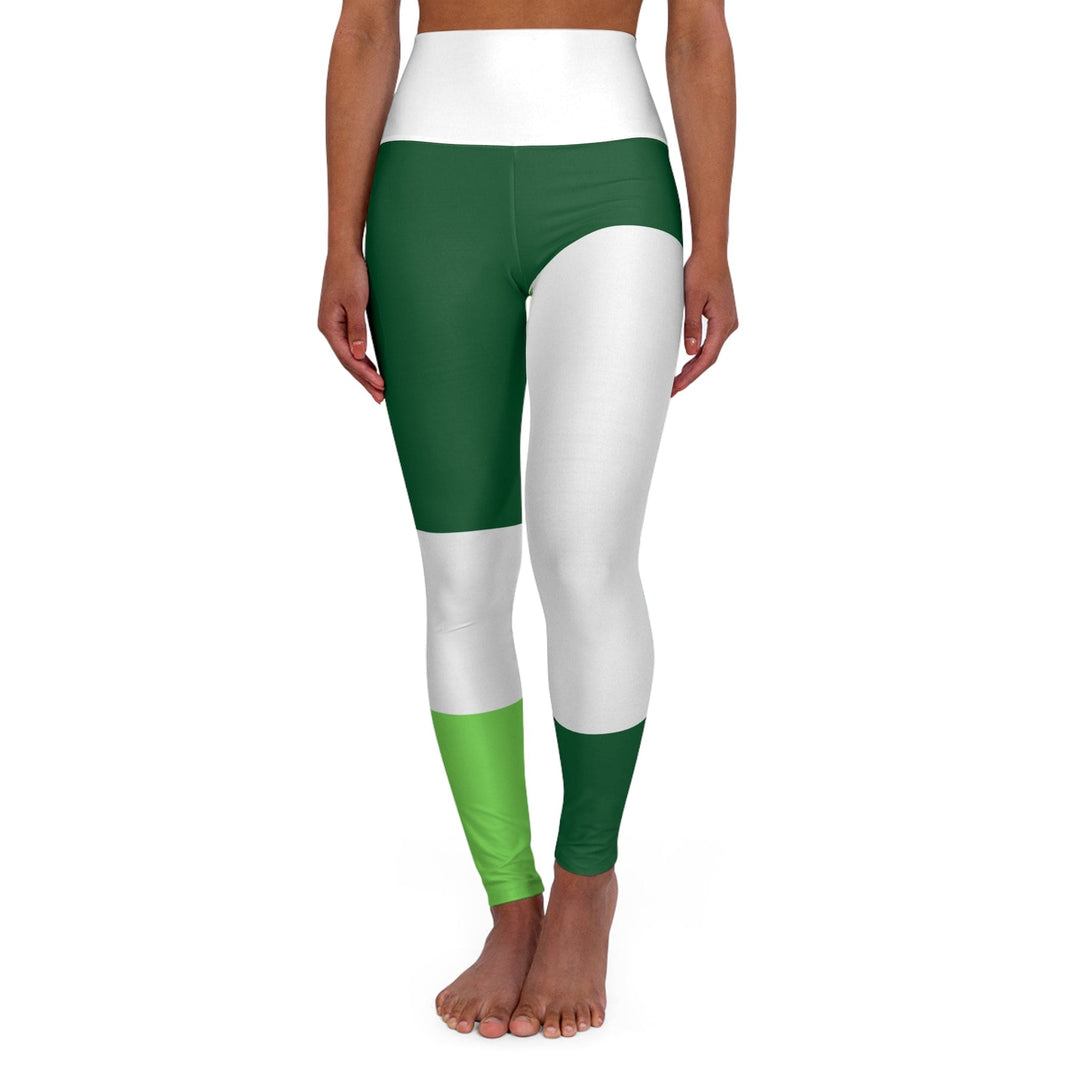 Womens High-waist Fitness Legging Yoga Pants Green White Colorblock Grid Lines