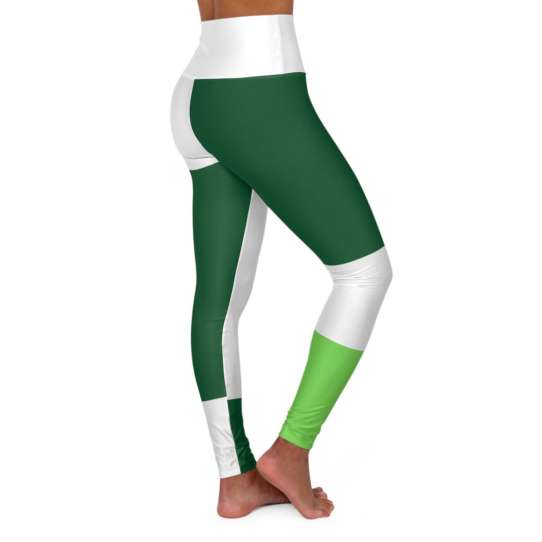 Womens High-waist Fitness Legging Yoga Pants - Green White Colorblock Grid