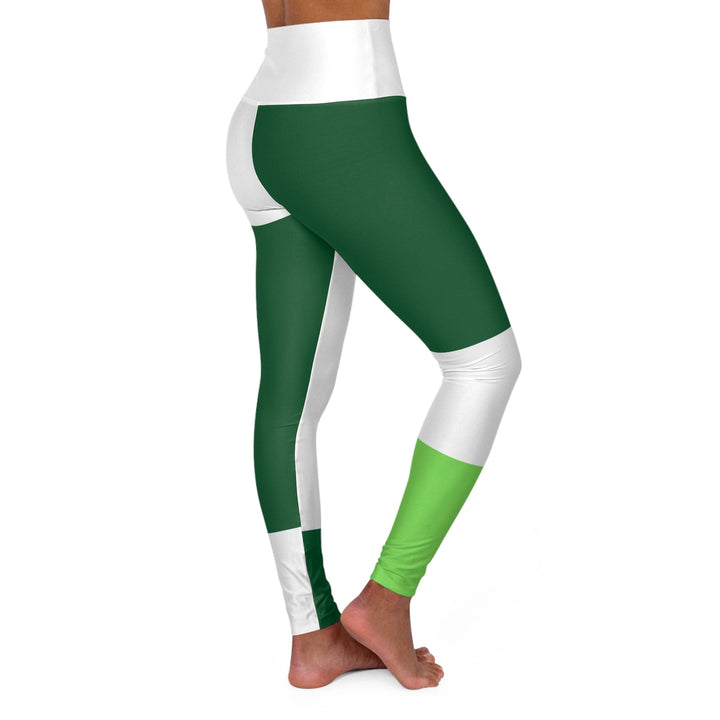 Womens High-waist Fitness Legging Yoga Pants - Green White Colorblock Grid