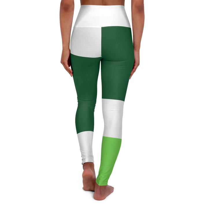 Womens High-waist Fitness Legging Yoga Pants - Green White Colorblock Grid