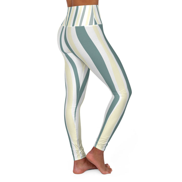 Womens High-waist Fitness Legging Yoga Pants - Green Yellow Geometric Lines