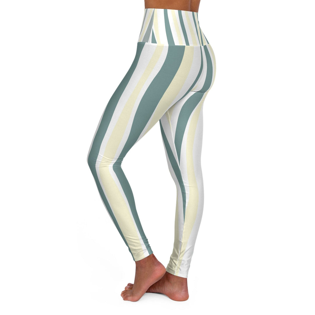 Womens High-waist Fitness Legging Yoga Pants - Green Yellow Geometric Lines