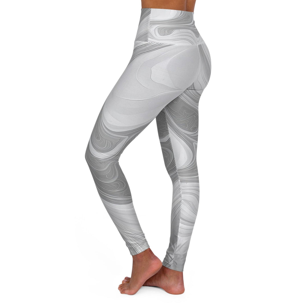 Womens High-waist Fitness Legging Yoga Pants Grey White Boho Marble Print