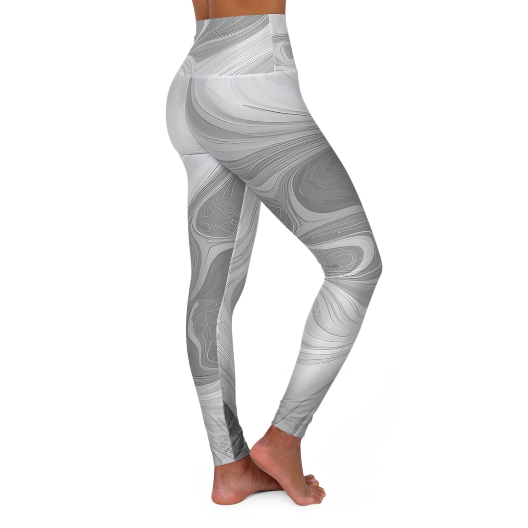 Womens High-waist Fitness Legging Yoga Pants Grey White Boho Marble Print