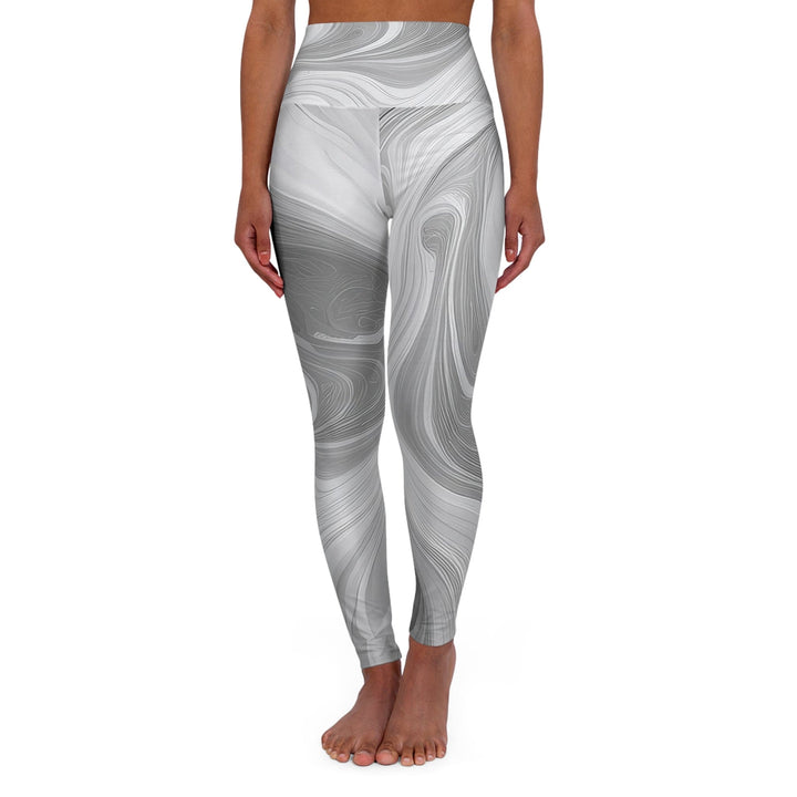 Womens High-waist Fitness Legging Yoga Pants Grey White Boho Marble Print