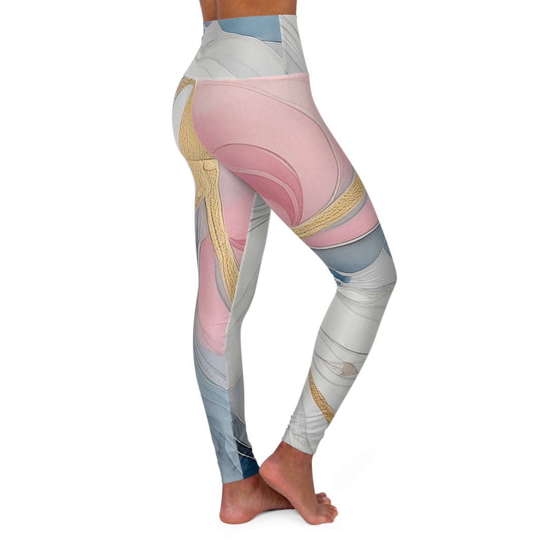 Womens High-waist Fitness Legging Yoga Pants - Marble Cloud of Grey Pink Blue