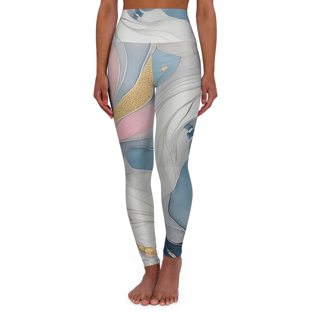 Womens High-waist Fitness Legging Yoga Pants Marble Cloud of Grey Pink Blue