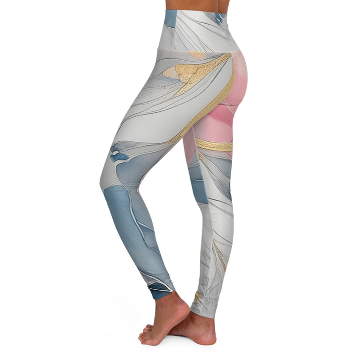 Womens High-waist Fitness Legging Yoga Pants - Marble Cloud of Grey Pink Blue