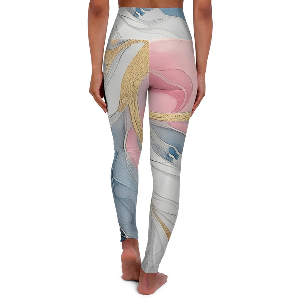 Womens High-waist Fitness Legging Yoga Pants Marble Cloud of Grey Pink Blue