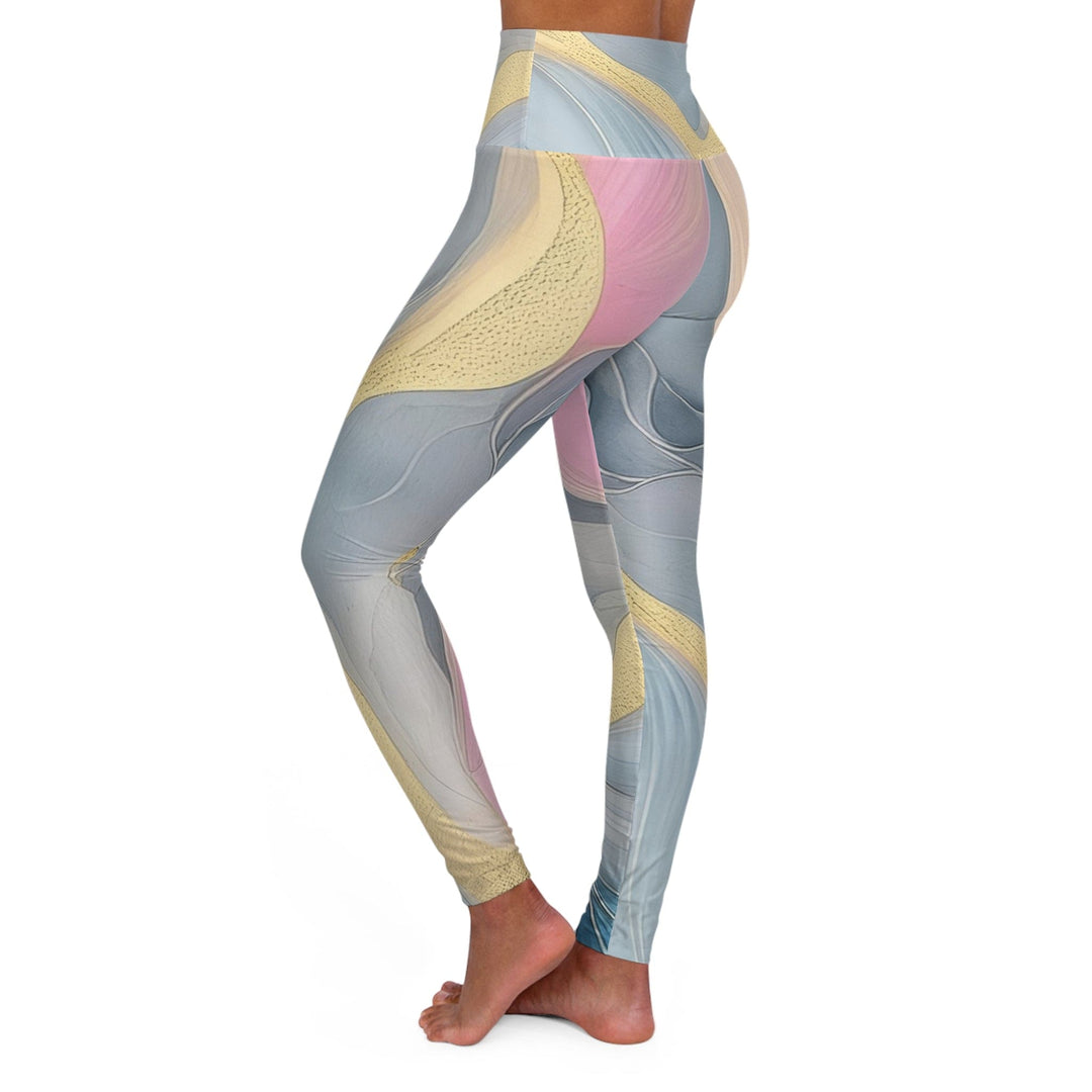 Womens High-waist Fitness Legging Yoga Pants - Marble Cloud of Grey Pink Blue