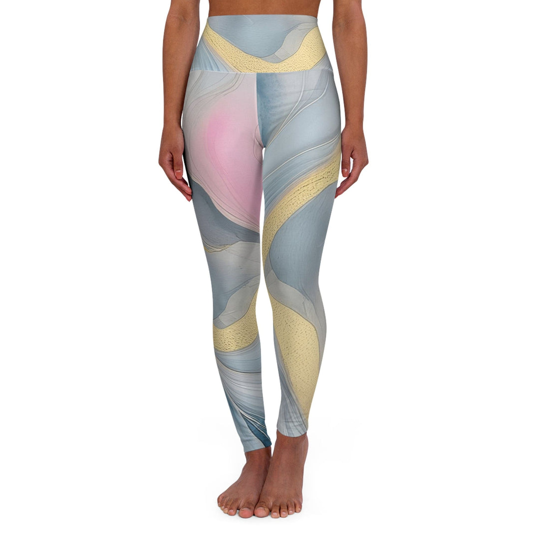 Womens High-waist Fitness Legging Yoga Pants Marble Cloud of Grey Pink Blue