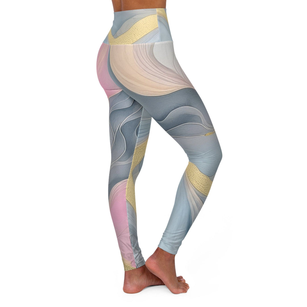 Womens High-waist Fitness Legging Yoga Pants - Marble Cloud of Grey Pink Blue