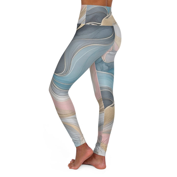 Womens High-waist Fitness Legging Yoga Pants Marble Cloud of Grey Pink Blue