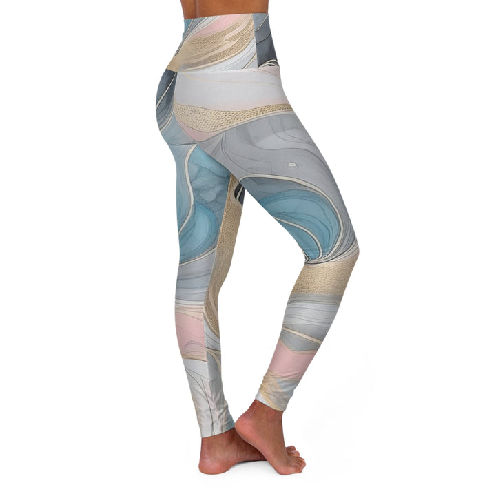 Womens High-waist Fitness Legging Yoga Pants Marble Cloud of Grey Pink Blue