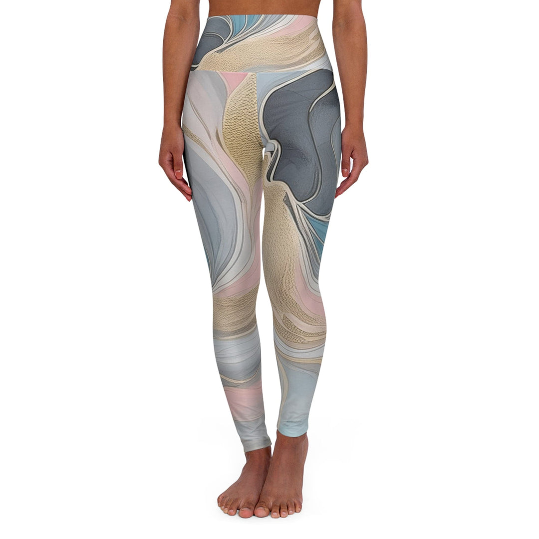 Womens High-waist Fitness Legging Yoga Pants Marble Cloud of Grey Pink Blue