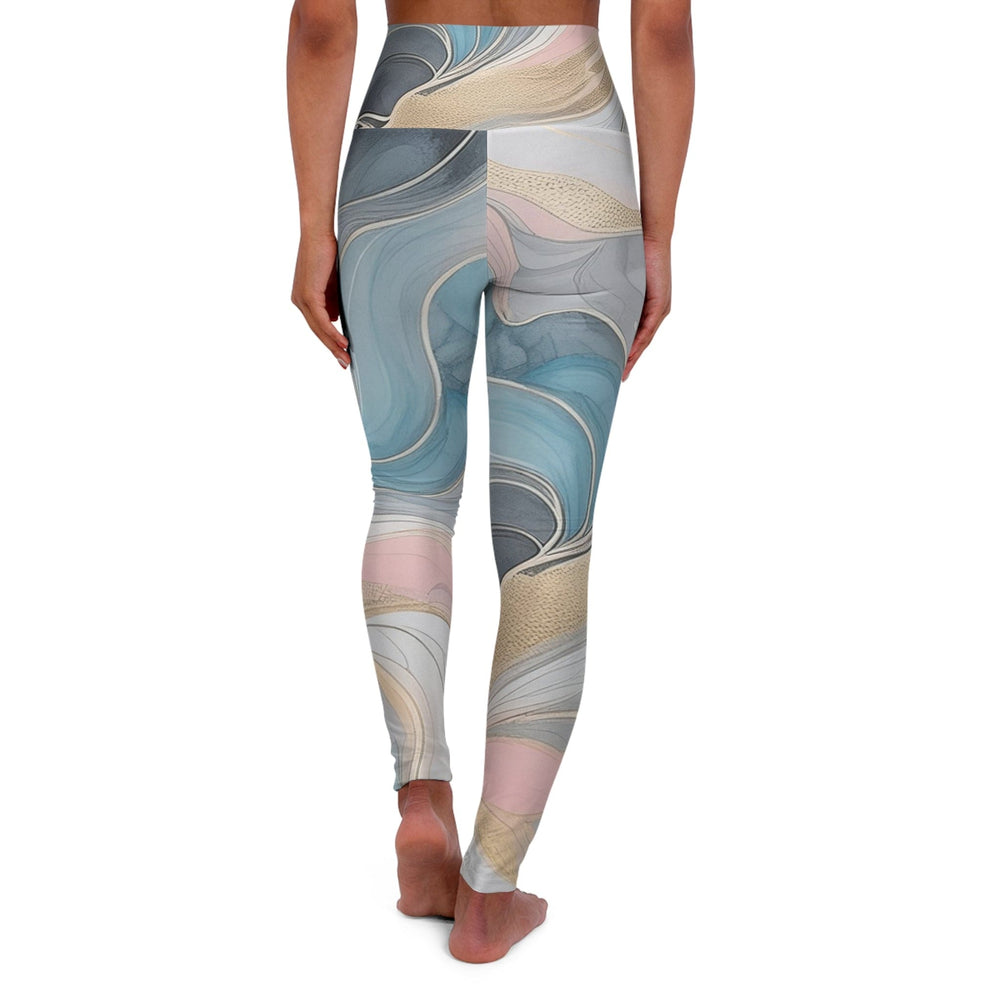 Womens High-waist Fitness Legging Yoga Pants Marble Cloud of Grey Pink Blue