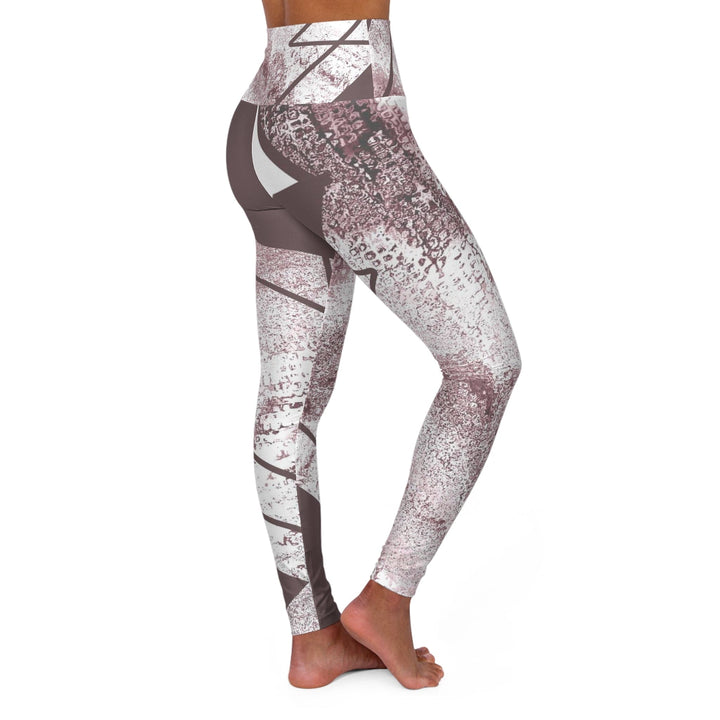 Womens High-waist Fitness Legging Yoga Pants - Mauve Rose and White Triangular