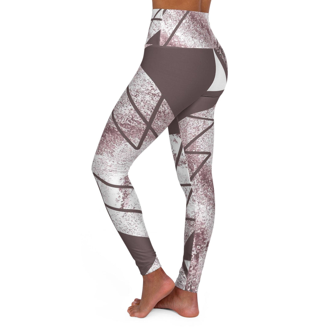 Womens High-waist Fitness Legging Yoga Pants - Mauve Rose and White Triangular