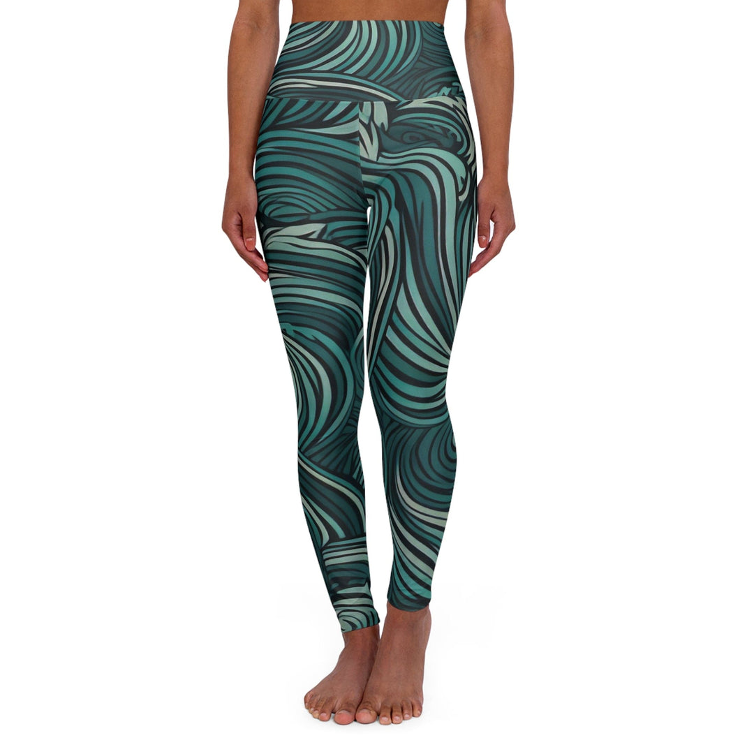 Womens High-waist Fitness Legging Yoga Pants Mint Green Water Wave Print