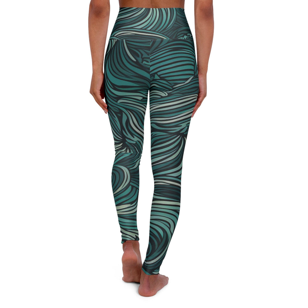 Womens High-waist Fitness Legging Yoga Pants Mint Green Water Wave Print