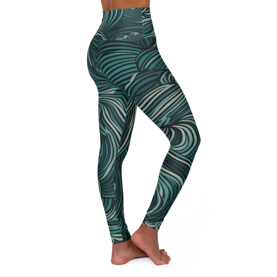 Womens High-waist Fitness Legging Yoga Pants - Mint Green Water Wave Print