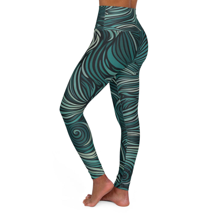 Womens High-waist Fitness Legging Yoga Pants - Mint Green Water Wave Print