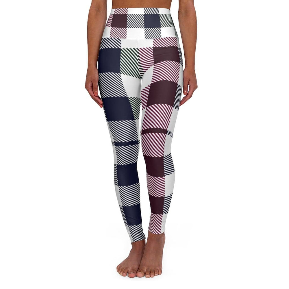 Womens High-waist Fitness Legging Yoga Pants Multicolor Plaid - Womens