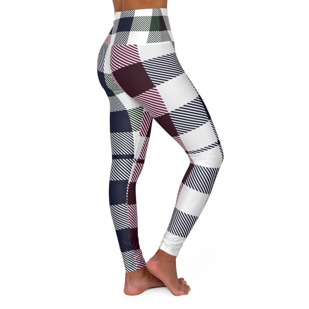 Womens High-waist Fitness Legging Yoga Pants Multicolor Plaid - Womens