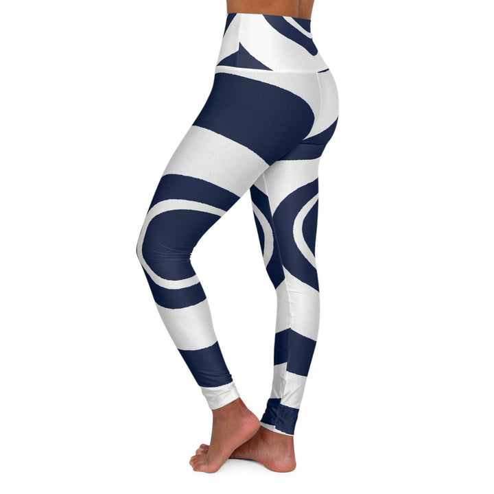 Womens High-waist Fitness Legging Yoga Pants - Navy Blue and White Circular