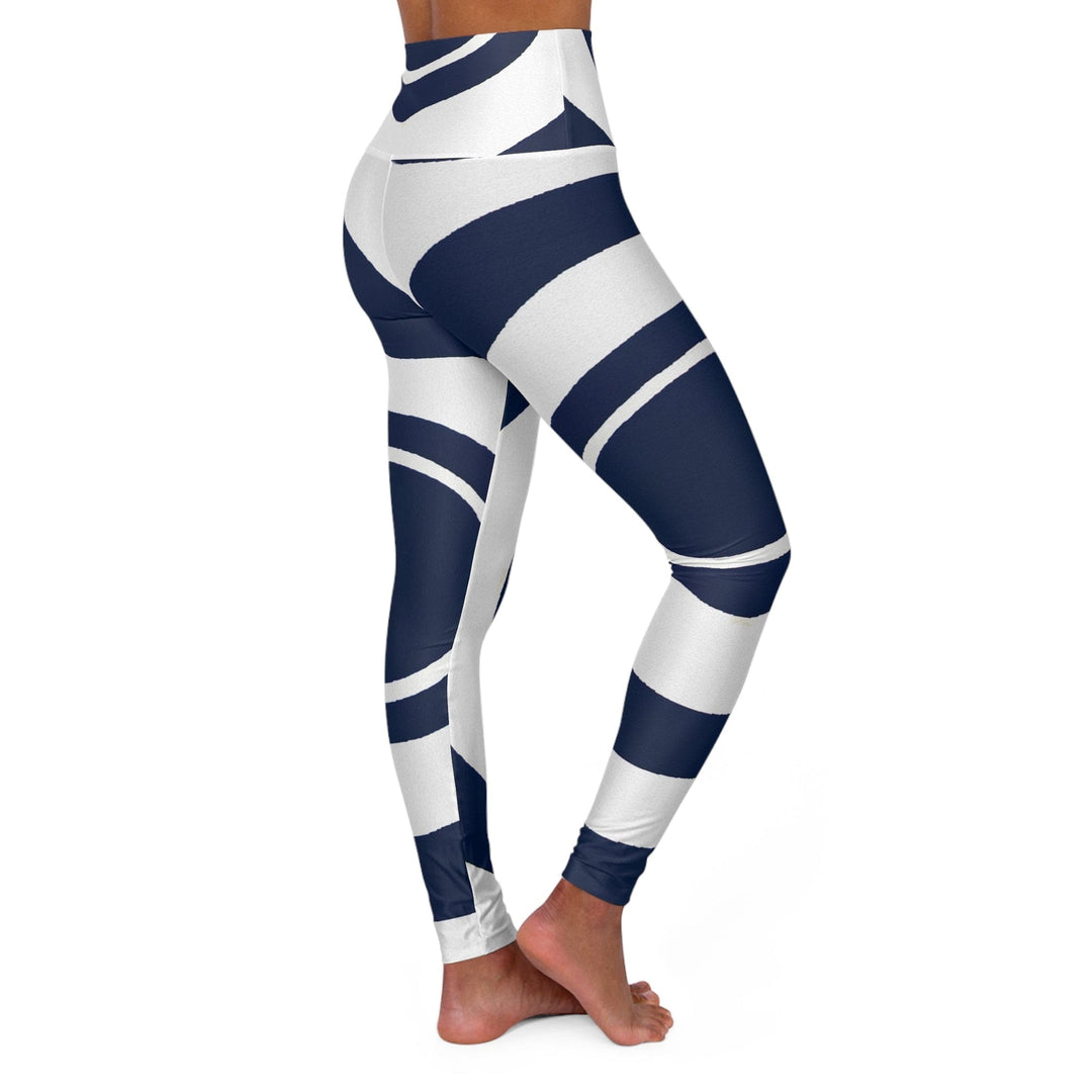 Womens High-waist Fitness Legging Yoga Pants - Navy Blue and White Circular